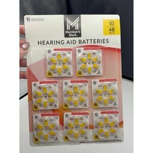 Member's Mark Hearing Aid Batteries, Size 10, Yellow Tab, 48 Count